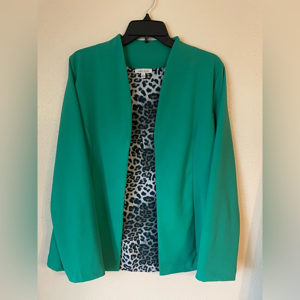White Birch Lightweight Jade Green Jacket Blazer Leopard lining